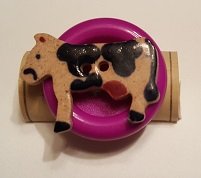 Cow on Purple Button - Cork Art Pin - Premium Clasp