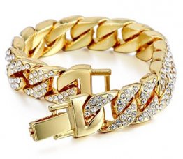 Hiphop Iced Out Cuban White Gold Plated Bracelet Necklace With Clear Rhinestones - Unisex - 9 Inches