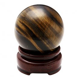 Tiger Eye Gemstone Sphere with Wooden Pedestal - Two (2) Inch Diameter - Absolutely Beautiful