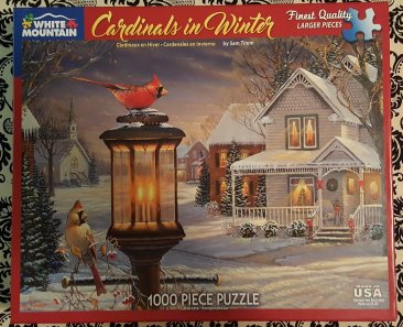 Cardinals in Winter 1000 Piece Jig Saw Puzzle from White Mountain - Open Box