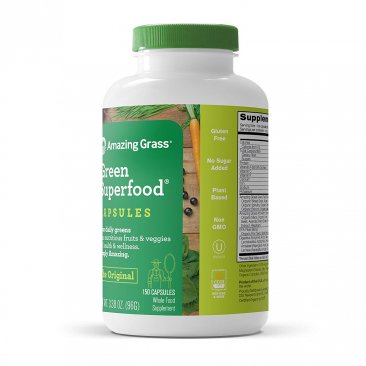 Amazing Grass Green Superfood Capsules: Organic Wheat Grass and 7 Super Greens, 3+ servings of Greens, Fruits & Veggies, 150 Capsules