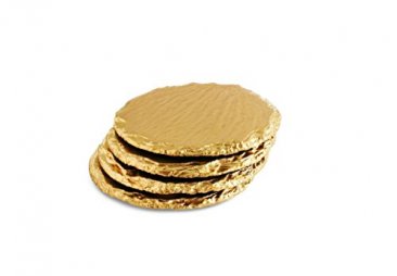 Round Hand Painted Gold Slate Drink Coasters - Set of Four (4)