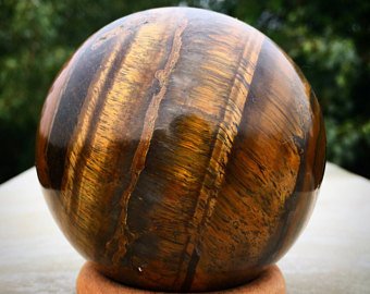 Tiger Eye Gemstone Sphere with Wooden Pedestal - Two (2) Inch Diameter - Absolutely Beautiful