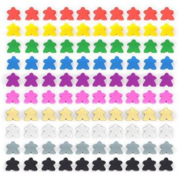 Assorted Wooden Meeples, Full 16mm Size, Board Game Pawn Pieces by Brybelly - 100 count