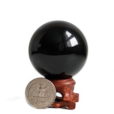 Obsidian Crystal Ball, 2 Inch Diameter, Suitable for Feng Shui, with Pedestal - Imported from Mexico