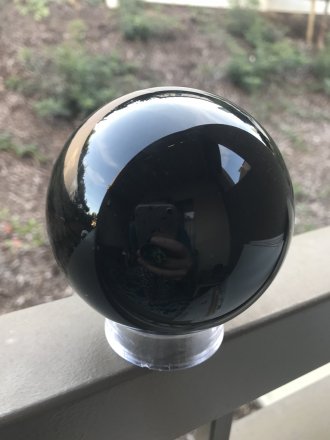 Obsidian Crystal Ball, 2 Inch Diameter, Suitable for Feng Shui, with Pedestal - Imported from Mexico