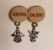Two Angels Cheers Enjoy Brooch - Cork Art Pin - One of a Kind - Premium Clasp